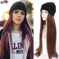 LUPU-Perruques Synthétiques sulfet Lisses pour Femme Chapeau Noir Extension de Cheveux Bonnet