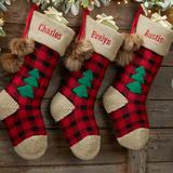 Personalization Mall Buffalo Plaid Personalized Jumbo Knit Christmas Stocking Polyester in Red | 23.5 H x 7.5 W in | Wayfair 28069