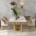 Modern Marble Dining Table with White Rectangular Tabletop Gold Stainless Legs, Dining Room Table