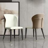 Modern Dining Chair Wingback Side Chair PU Leather Upholstery, Carbon Steel Legs, Brown, Set of 2, Fully Assemble