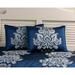 Sussex deep blue comforter mini set with light blue damask medallion embroidery