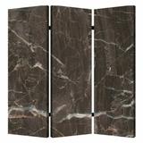 Benjara 3 Panel Marble Print Canvas Room Divider, Dark Wood/Canvas in Brown | 72 H x 48 W x 2 D in | Wayfair BM26567