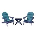 GDF Studio Cartagena Outdoor Acacia Wood 3 Piece Adirondack Chair Chat Set with Cushions Dark Teal and Navy Blue