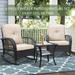 ATR ART to REAL 3 Pcs Wicker Rocking Furniture Sets Rattan Rocker Chair Sets with Side Table for Porch Brown