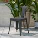 BizChair Commercial Indoor/Outdoor Black Stacking Arm Chair with Vertical Slat Back and Poly Resin Slatted Seat Set of 2