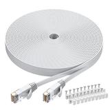 Cat6 Ethernet Cable 75 FT White BUSOHE Cat-6 Flat RJ45 Computer Internet LAN Network Ethernet Patch Cable Cord - 75