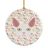 The Holiday Aisle® Devon Rex Cat Christmas Hanging Figurine Ornament Ceramic/Porcelain in Green/Pink/White | 2.81 H x 2.81 W x 0.15 D in | Wayfair