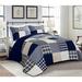 Gracie Oaks Princella Gray/Black/White Standard Cotton Reversible Quilt Set Cotton in Blue/Navy | Queen Quilt + 2 Standard Shams | Wayfair
