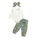 Baby Girl Clothes Set Newborn Outfits Long Sleeve Ribbed Romper Top Floral Pants Sets+Headband 3Pcs Baby Girl Clothing Sets