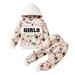 KIMI BEAR Toddler Baby Girls Pants Outfits 3T Toddler Girls Fall Winter Clothes 4T Girls Sweet Letter Print Floral Long Sleeve Hoodie Pants 2PCs Set Apricot