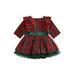 Pudcoco Baby Christmas Dress Plaid Long Sleeve Round Neck Ruffled Tulle A-Line Dress