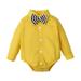 KIMI BEAR Rompers For Infant Baby Boys 12 Months Infant Boy Fall Winter Jumpsuits 18 Months Boy Casual Bow Lapel Solid Color Long Sleeve Shirt Romper Yellow