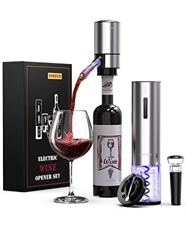 Electric Wine Opener Set, Tomeem Wine Gift Set with Rechargeable Wine Opener, Electric Wine Aerator, Vacuum Stoppers and Foil Cutter, 4-in-1 Electric Wine Bottle Opener for Home Party Bar