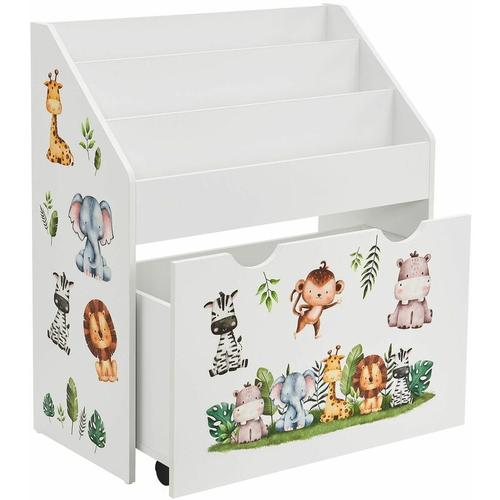 Juskys Kinder Bücherregal mit 3 Fächern & Spielzeugkiste - Holz Regal Weiß - 63x30x70 cm BTH