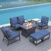 NICESOUL 7 Pcs Aluminum Outdoor Patio Furniture with Fire Pit Table Blue Color 6 Seating