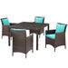 Side Dining Chair and Table Set Rattan Wicker Brown Blue Modern Contemporary Urban Design Outdoor Patio Balcony Cafe Bistro Garden Furniture Hotel Hospitality