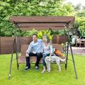 COVERONICS 3 Seat Porch Swing Canopy Metal - Outdoor Porch Swing with Adjustable Canopy and Durable Steel Frame Convertible Canopy Swing Chair for Patio Garden Yard Brown