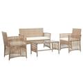 Anself 4 Piece Patio Lounge Set with Cream White Cushions 2 Chair with Bench and Coffee Table Conversation Set Poly Rattan Beige Outdoor Sectional Sofa Set for Garden Balcony Lawn Yard Deck