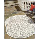 Rugs.com Outdoor Lattice Collection Rug â€“ 5 x 8 Oval Ivory Flatweave Rug Perfect For Living Rooms Large Dining Rooms Open Floorplans