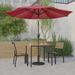 Emma + Oliver 5 Piece Patio Table Set - 2 Synthetic Faux Teak Stackable Chairs - 35 Square Faux Teak Table - Red Umbrella with Base