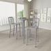 Merrick Lane 3 Piece Outdoor Dining Set in Silver with 24 Round Table and 2 Slatted Back Bar Stools with Footrests