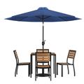 Flash Furniture Lark Series 7-Piece Steel/Aluminum Teak Patio Table and Chair Set Navy