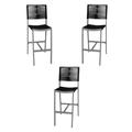 Home Square Aluminum Patio Bar Side Stool in Black Rope - Set of 3