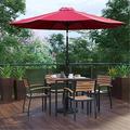 Flash Furniture Lark Series 7-Piece Steel/Aluminum Teak Patio Table and Chair Set Red