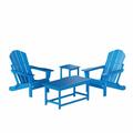WestinTrends Malibu 4-Pieces Outdoor Patio Furniture Set All Weather Outdoor Seating Plastic Adirondack Chair Set of 2 with Coffee Table and Side Table Pacific Blue