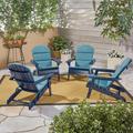 GDF Studio Cartagena Outdoor Acacia Wood Folding Adirondack Chairs with Cushions Set of 4 Navy Blue and Dark Teal