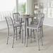 Merrick Lane 5 Piece Outdoor Dining Set in Silver with 24 Round Table and 4 Slatted Back Bar Stools with Footrests