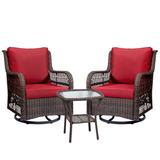 Kojooin Table and Chair Set with Cushion Rattan Weaving Swivel Chair for Indoor and Outdoor Patio Wicker Rocker Chair Set (2pcs Patio Chair 1 Table 1 Red Cushion)