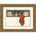 Smith Jessie Wilcox 24x17 Gold Ornate Wood Framed with Double Matting Museum Art Print Titled - Man Looking out the Window to See Christmas Reindeer Carriage