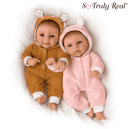 The Ashton - Drake Galleries Oh Deer! The Twins are Here! Lifelike So Truly RealÂ® Baby Twin Dolls Poseable with Soft RealTouchÂ® Vinyl Skin Hand Rooted Hair by Master Doll Artist Sherry Rawn 14 -Inches
