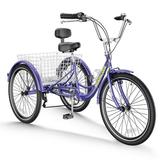 MOPHOTO 7 Speed Adult Tricycle 26 inch Trikes for Adults Adult Tricycle with Basket&Adjustable Saddle Adult Trikes for Women 3 Wheeled Bicycle for Shopping Picnics Exercise