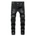 Tejiojio Men s and Big Men s Relaxed Fit Men s New Tight-fitting Ripped Straight Hip-hop Stretch Motorcycle Denim Trouser