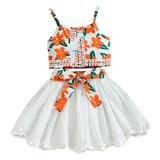 Toddler Girls Sleeveless Floral Printed Vest Tops Bowknot Skirts Outfits