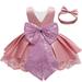 JDEFEG Dresses Toddler Kids Baby Girls Ruffle Lace Embroidery Sequin Bowknot Princess Dresses Gown Pageant Wedding Party Dress with Headwear Print Shirt Polyester Spandex Hot Pink 80