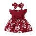 JDEFEG Girl Dress 6 Year Old Girls Fly Sleeve Ribbed Bowknot Dresses Toddler Ruffles Floral Printed Princess Dress Headbands Set Girls Party Dresses 7-16 Cotton Blend Red 74