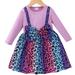 Popshion Toddler Girls Unicorn Bowknot Dress Colorblock Round Neck Casual Mid-length Fall Dress