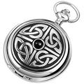 Woodford Mens Celtic Knotwork Chrome Plated Double Full Hunter Skeleton Pocket Watch - Silver/Black