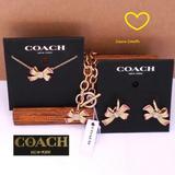 Coach Jewelry | Coach Pave Bow Necklace, Bracelet And Huggie Earring Set | Color: Gold/Silver | Size: Adjustable 16" - 18" (L)