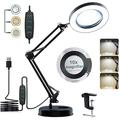 G.PEH 10X Magnifying Glass Desk Light Magnifier LED Lamp Reading Lamp With Base& Clamp