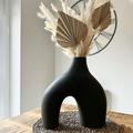 Ceramic Vase for Home Decor Geometric Donut Vase Black Vase Boho Decorative Vase Modern Farmhouse Decor Farmhouse Vase for Living Room Bookshelf Mantel Table Fireplace Decoration