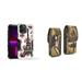 Case and Pouch Bundle for iPhone 14 Pro: Heavy Duty Armor Rugged Case (Eiffel Tower Flowers) and Vertical Rugged Nylon Belt Holster (Camo)