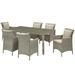 Side Dining Chair and Table Set Rattan Wicker Light Grey Gray Beige Modern Contemporary Urban Design Outdoor Patio Balcony Cafe Bistro Garden Furniture Hotel Hospitality