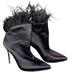 Jessica Simpson Shoes | Jessica Simpson Prixey Satin Feather Trim Ankle Booties 4.5” Heel Black Size 9m | Color: Black | Size: 9m