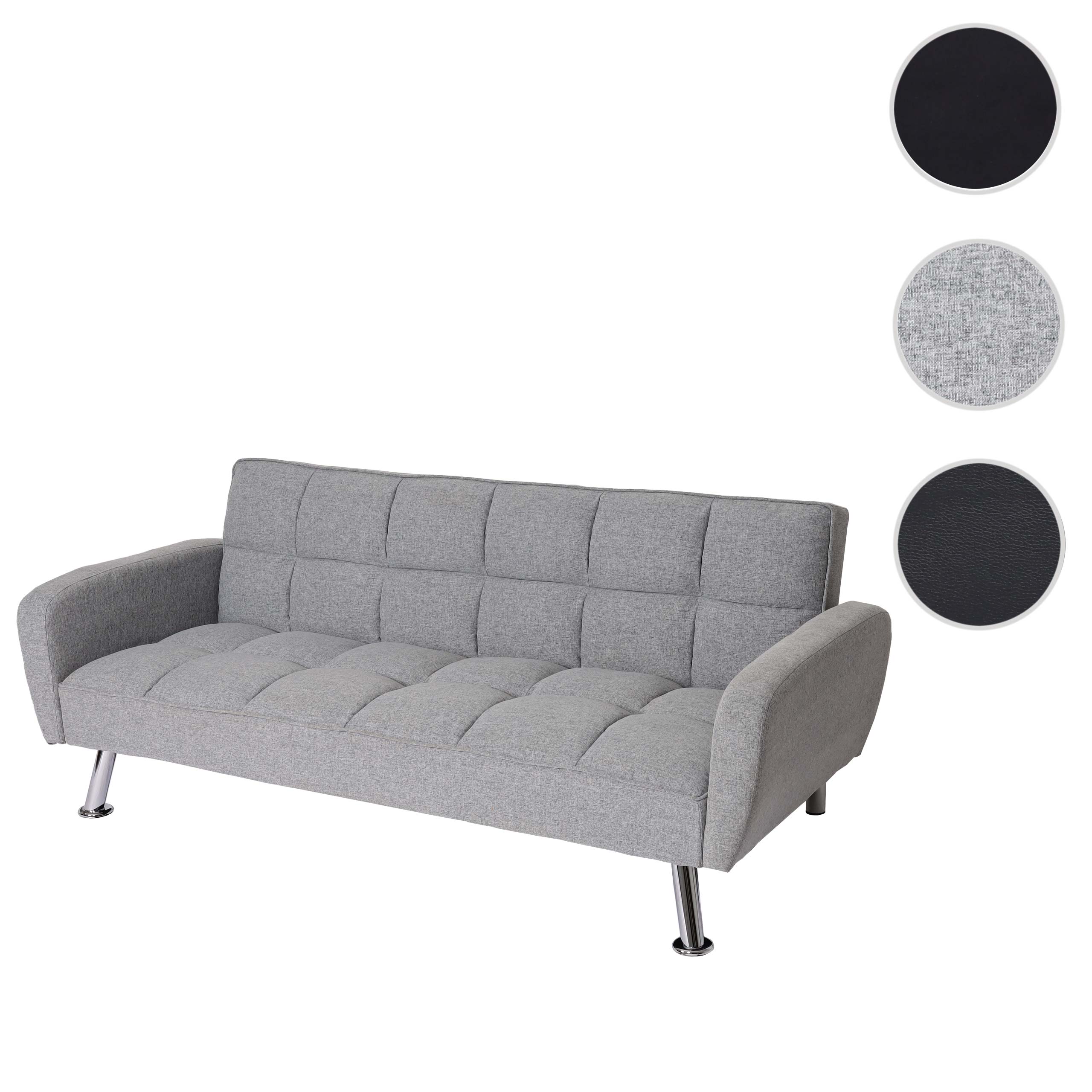Sofa HWC-K19, Couch Schlafsofa Gästebett Bettsofa Klappsofa, Nosagfederung Schlaffunktion 203cm ~ Stoff/Textil hellgrau Image