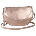 Clairefontaine - Ref 400084C - Plume' Iridescent Suede Leather Round Handbag - 25 x 16.5 x 4.5cm, Made From Genuine Lambskin Leather, Metal Zip With Leather Puller - Copper