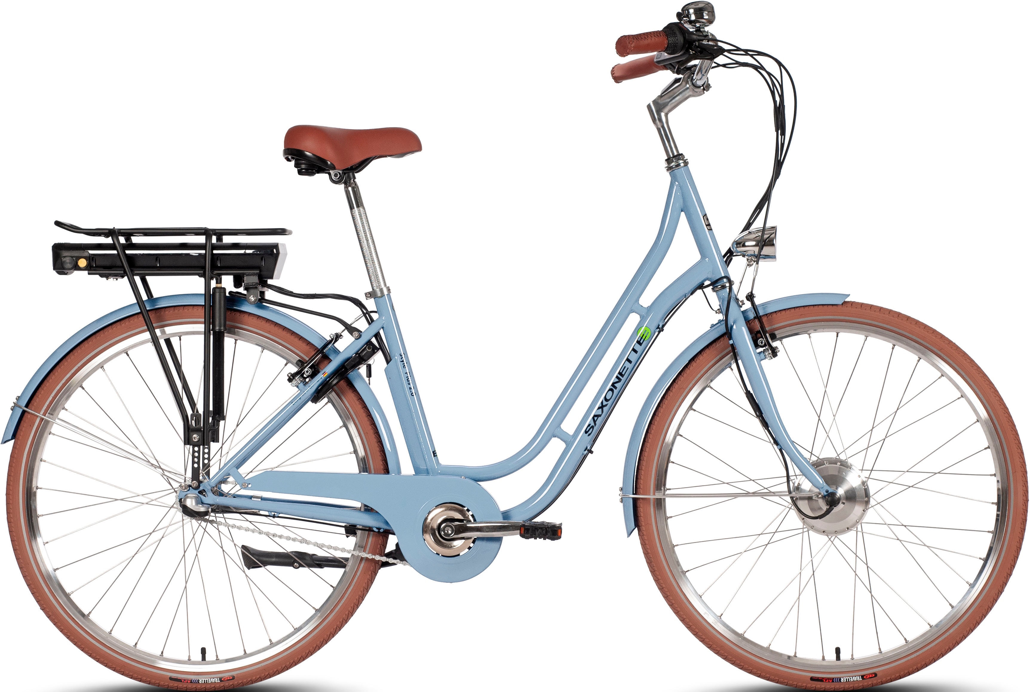 E-Bike SAXONETTE "Saxonette Style Plus 2.0" Gr. 50, blau (powder blau glänzend, blau), Elektrofahrräder, 50cm, 28 Zoll (71,12cm), Pedelec, Elektrofahrrad für Damen u. Herren Image